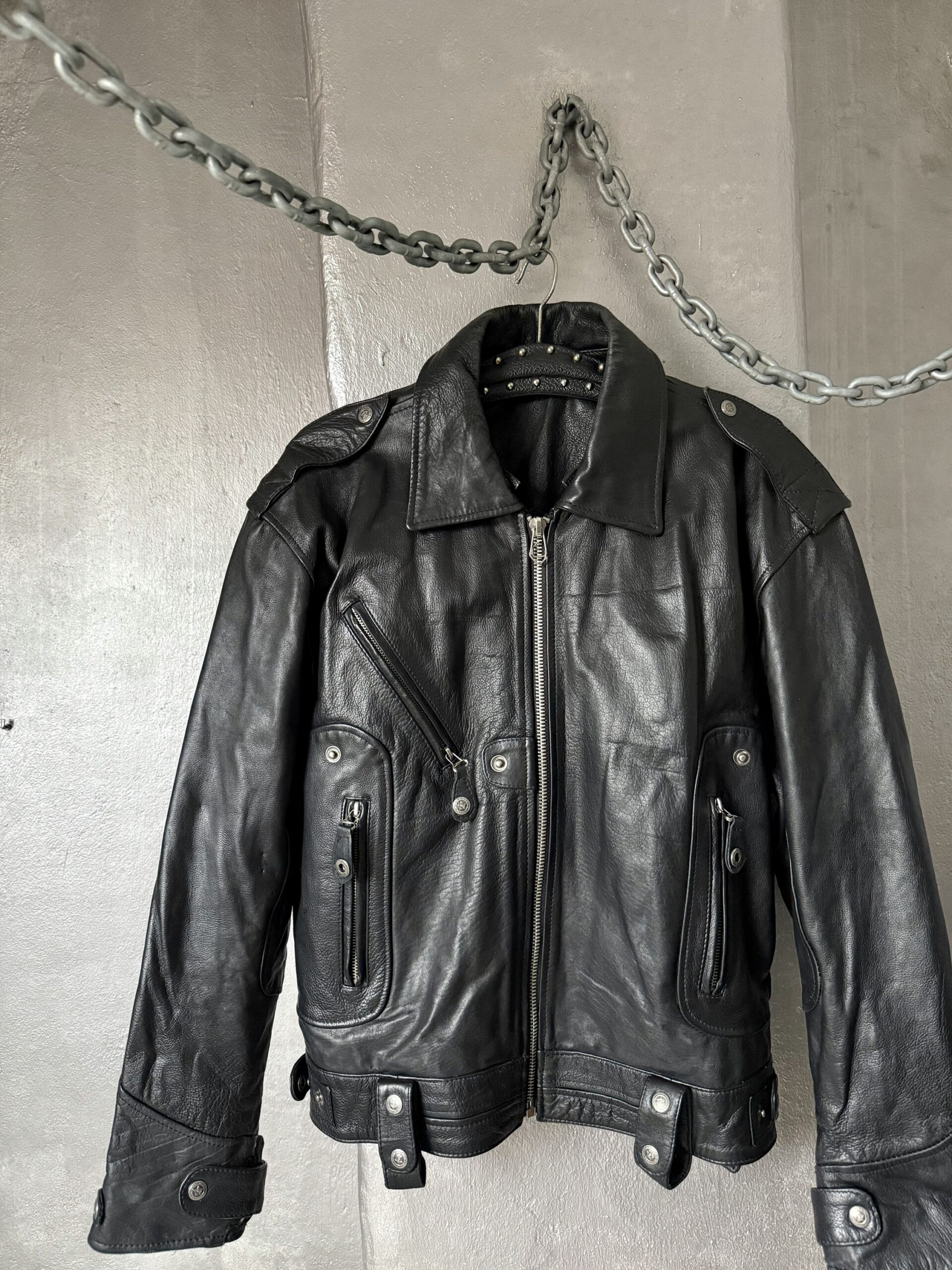 Vintage oversized real leather racing jacket black - Image 7