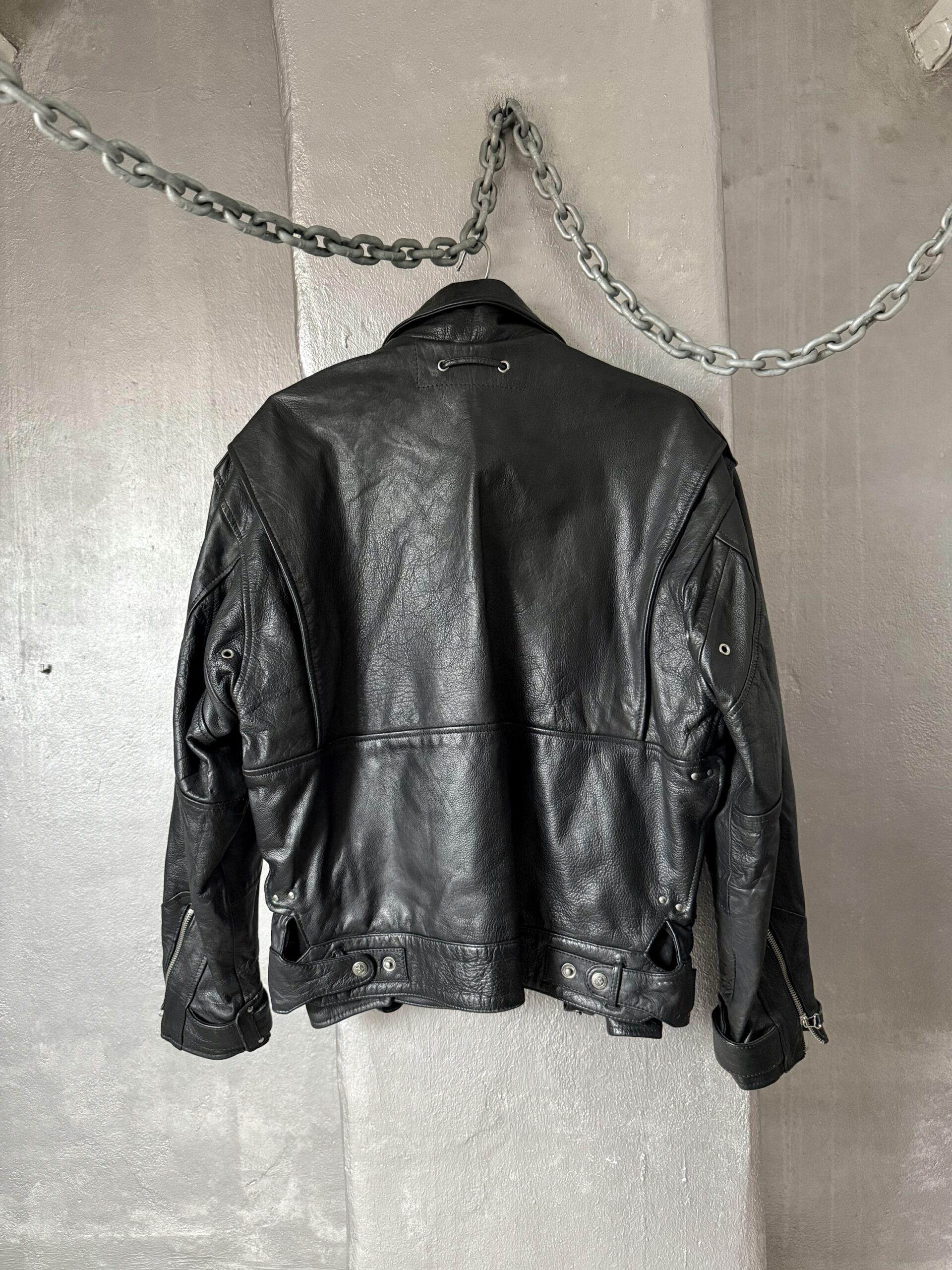 Vintage oversized real leather racing jacket black - Image 10