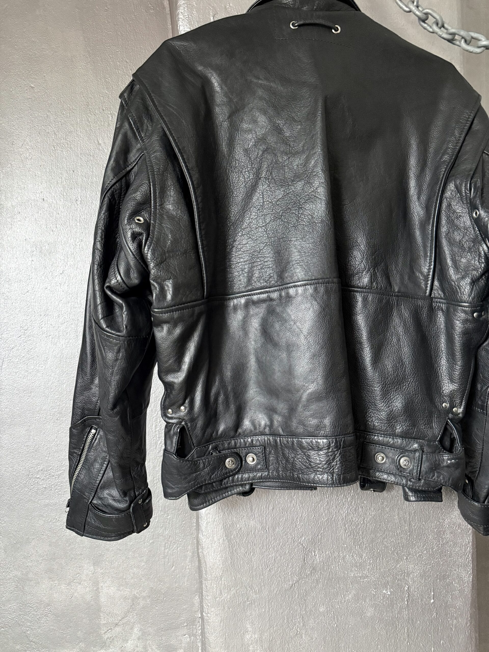 Vintage oversized real leather racing jacket black - Image 11