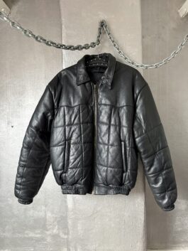 Vintage oversized real leather padded bomber jacket black
