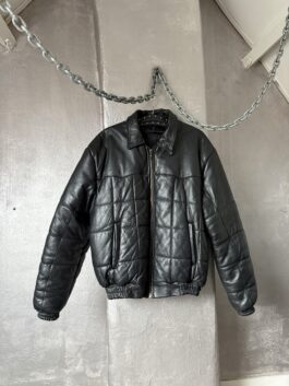 Vintage oversized real leather padded bomber jacket black