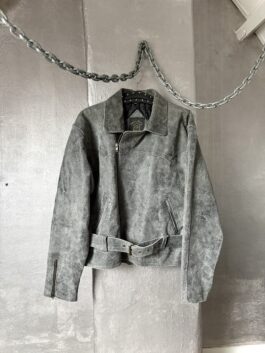 Vintage oversized rough real leather biker jacket washed grey