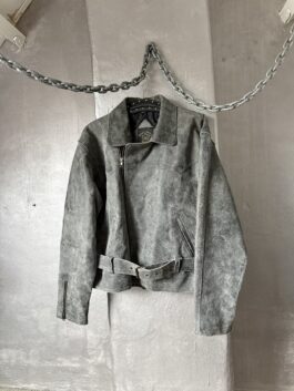 Vintage oversized rough real leather biker jacket washed grey