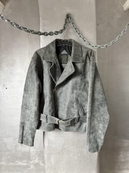 Vintage oversized rough real leather biker jacket washed grey