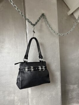 Vintage real leather shoulderbag with silver hardware black