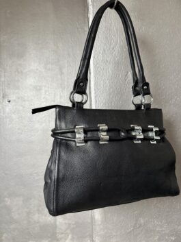 Vintage real leather shoulderbag with silver hardware black