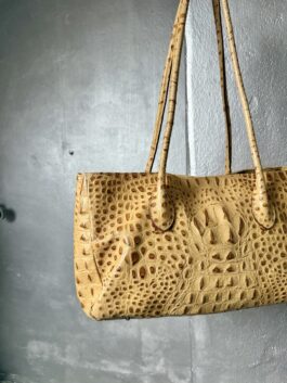 Vintage real leather shoulderbag with crocodile skin beige
