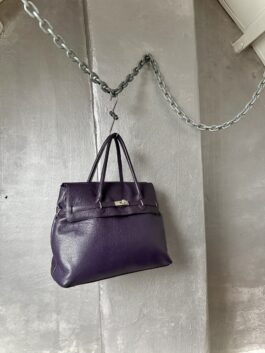 Vintage real leather handbag with silver hardware purple/burgundy