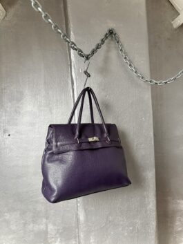 Vintage real leather handbag with silver hardware purple/burgundy
