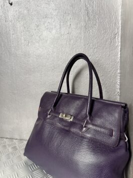 Vintage real leather handbag with silver hardware purple/burgundy