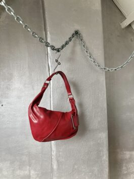 Vintage real leather shoulderbag with silver hardware red