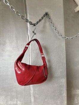 Vintage real leather shoulderbag with silver hardware red