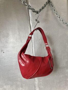 Vintage real leather shoulderbag with silver hardware red
