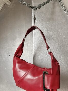 Vintage real leather shoulderbag with silver hardware red