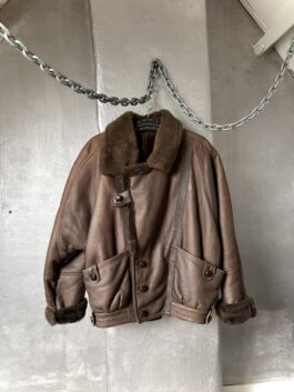 Vintage oversized real leather lammy shearling coat brown