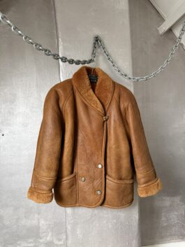 Vintage oversized real leather lammy shearling coat brown