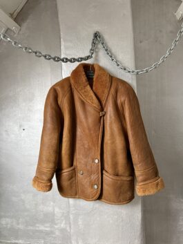 Vintage oversized real leather lammy shearling coat brown