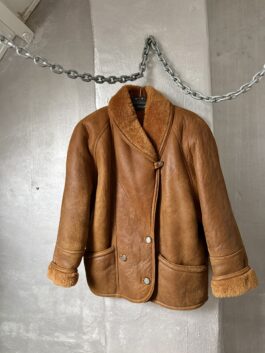 Vintage oversized real leather lammy shearling coat brown