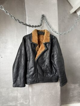 Vintage oversized real leather shearling lammy coat black brown