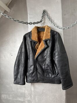 Vintage oversized real leather shearling lammy coat black brown