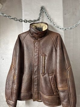 Vintage oversized real leather lammy shearling coat brown