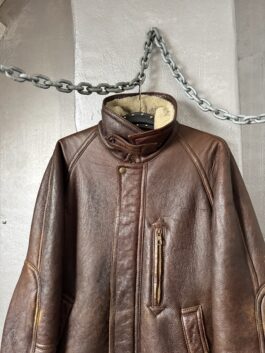 Vintage oversized real leather lammy shearling coat brown