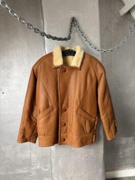 Vintage oversized real leather lammy shearling coat brown cognac