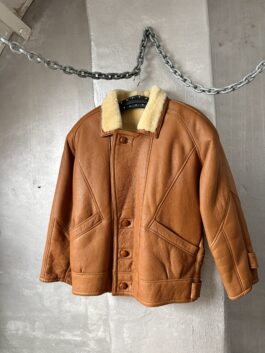 Vintage oversized real leather lammy shearling coat brown cognac