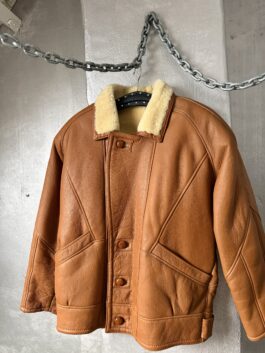 Vintage oversized real leather lammy shearling coat brown cognac