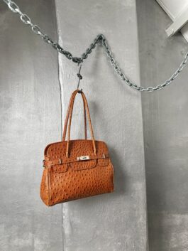 Vintage real leather ostrich shoulderbag cognac