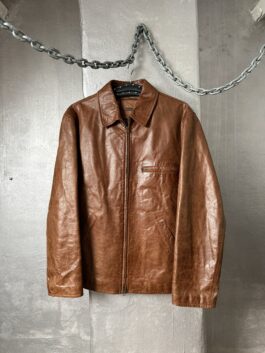 Vintage oversized real leather racing jacket brown