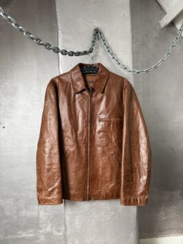 Vintage oversized real leather racing jacket brown