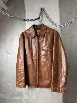 Vintage oversized real leather racing jacket brown