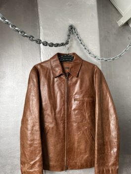 Vintage oversized real leather racing jacket brown