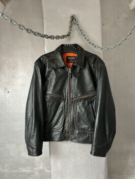 Vintage Bomb Boogie oversized real leather bomber washed dark brown