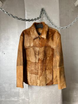 Vintage real leather racing jacket with cowhide brown