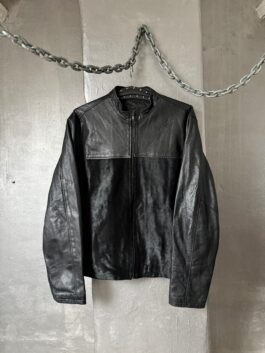 Vintage oversized real leather racing jacket with cowhide black