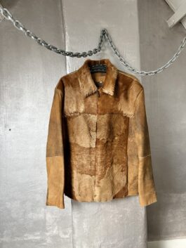 Vintage real leather racing jacket with cowhide brown
