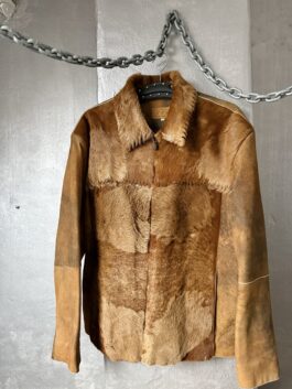 Vintage real leather racing jacket with cowhide brown