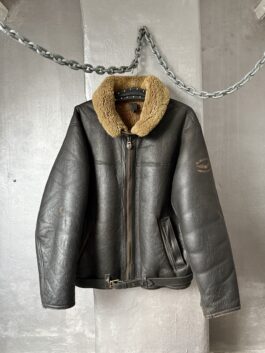 Vintage Pall Mall oversized real leather aviator shearling coat dark brown