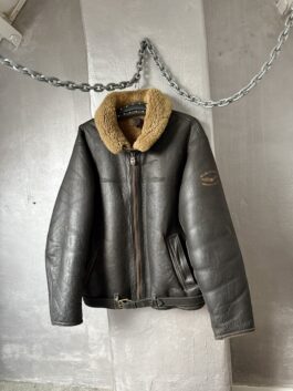 Vintage Pall Mall oversized real leather aviator shearling coat dark brown