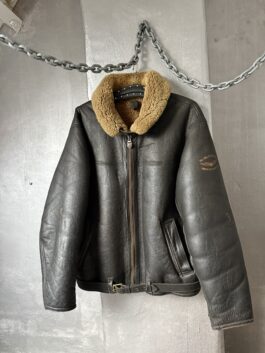 Vintage Pall Mall oversized real leather aviator shearling coat dark brown