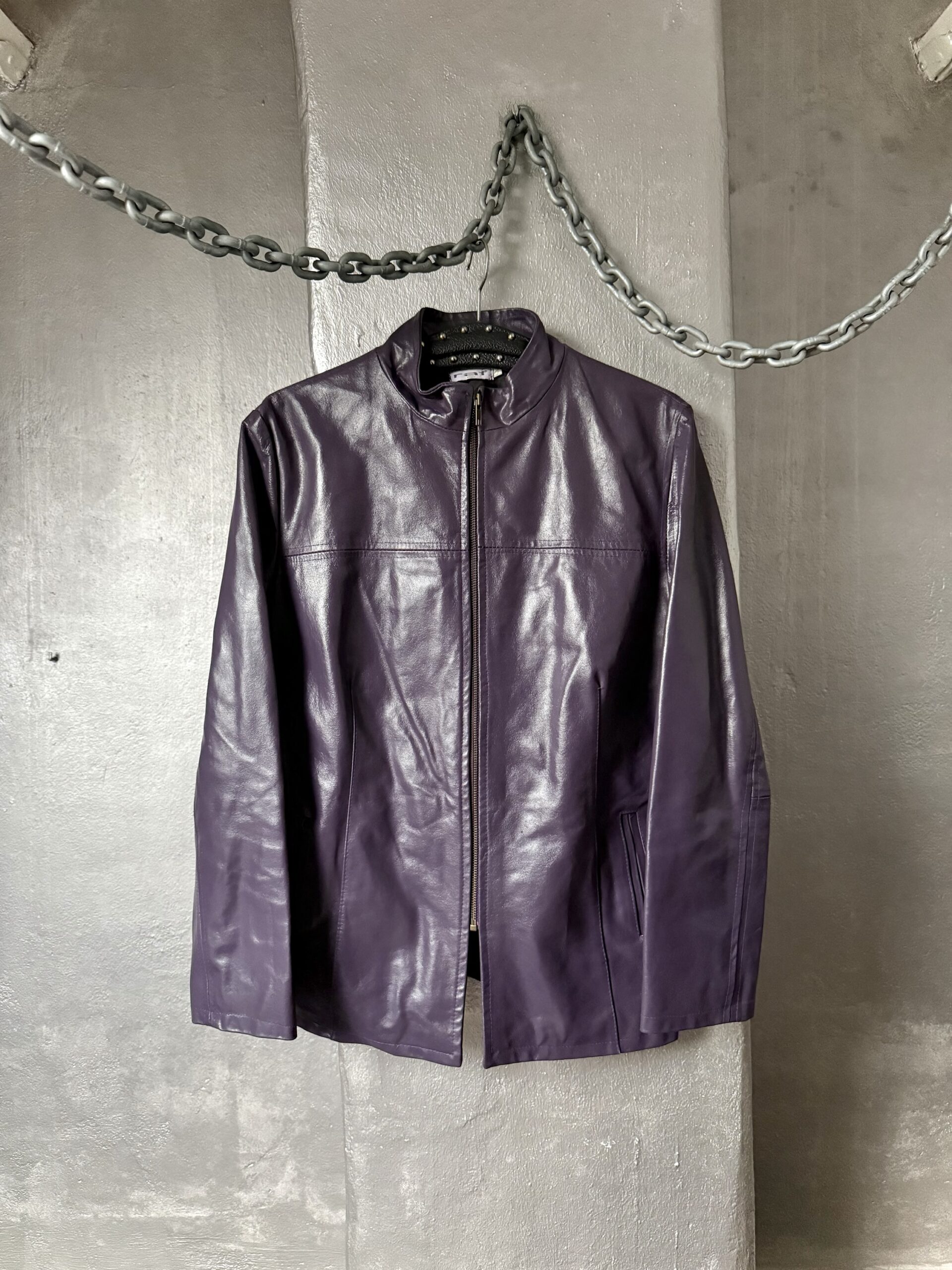 Vintage real leather racing jacket purple