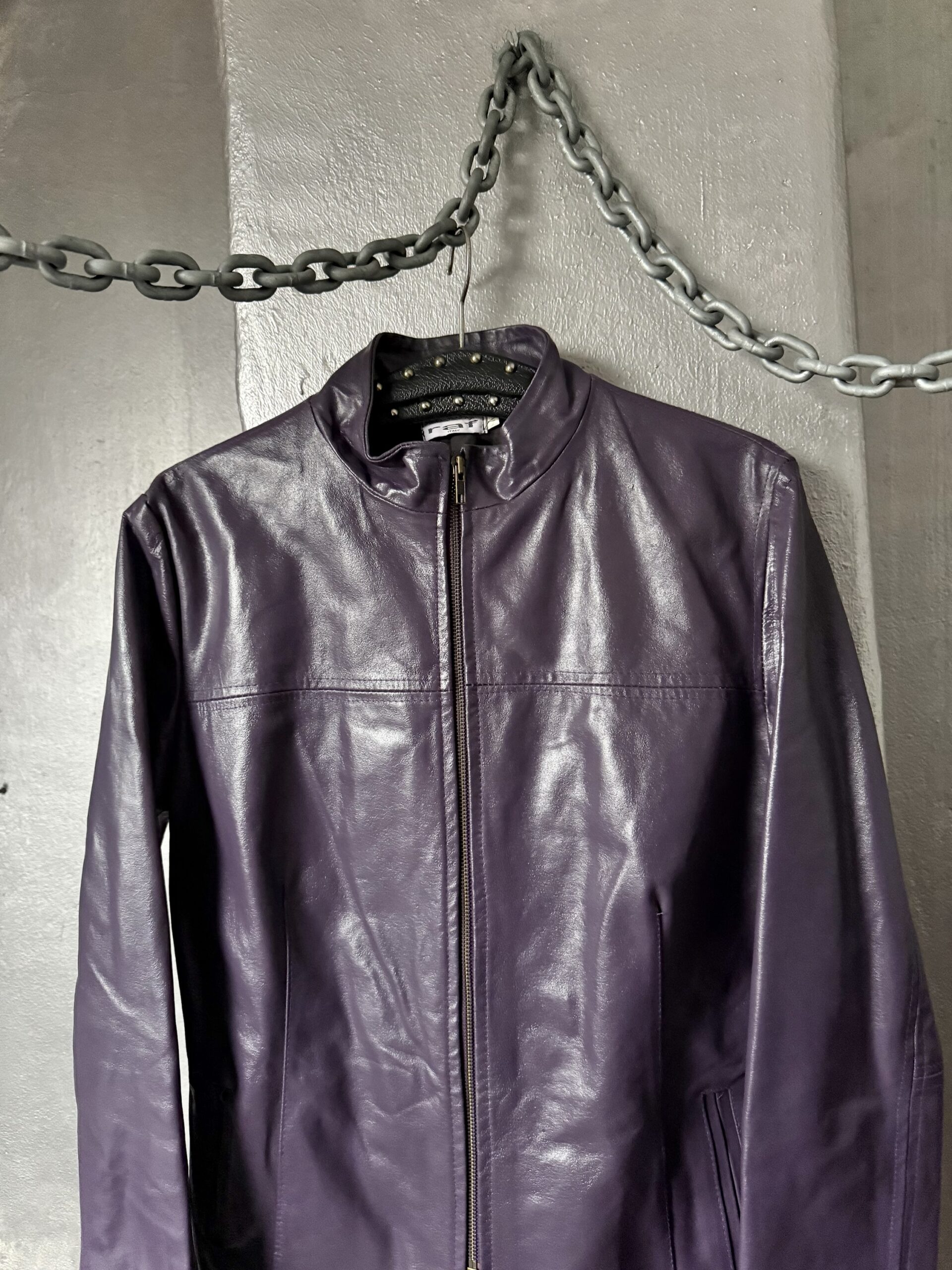 Vintage real leather racing jacket purple - Image 8