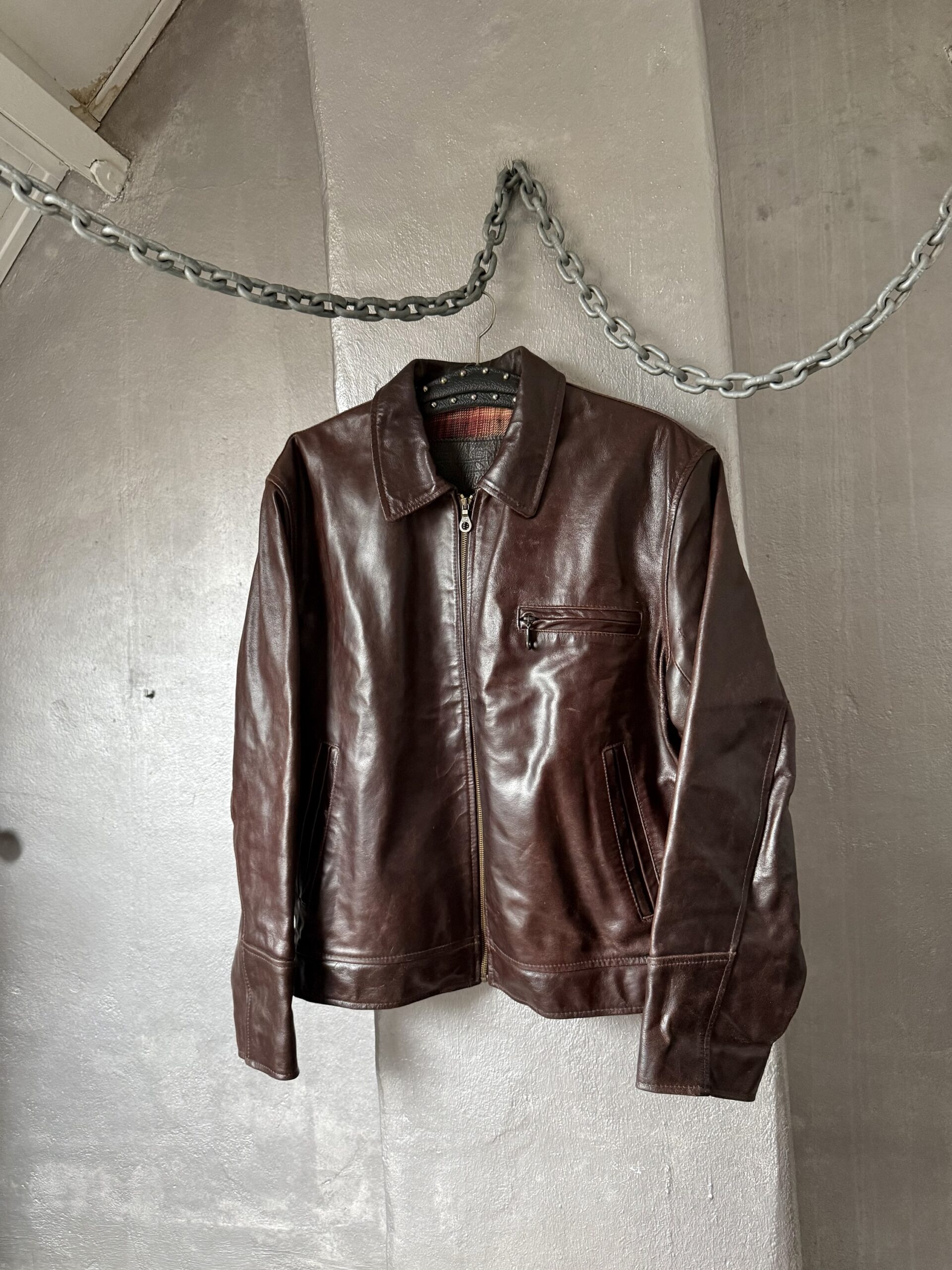 Vintage oversized real leather racing jacket brown - Image 3