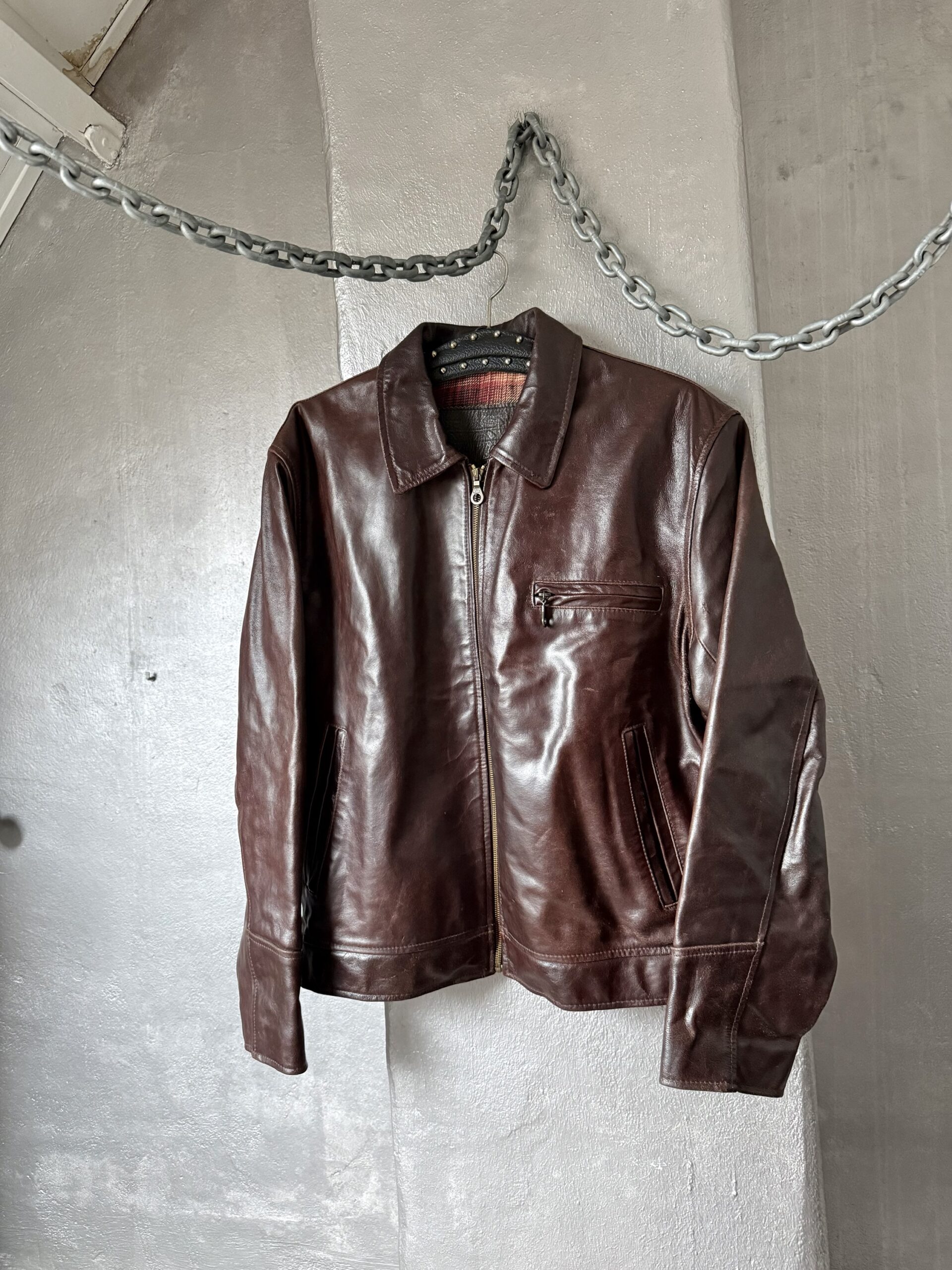 Vintage oversized real leather racing jacket brown - Image 4
