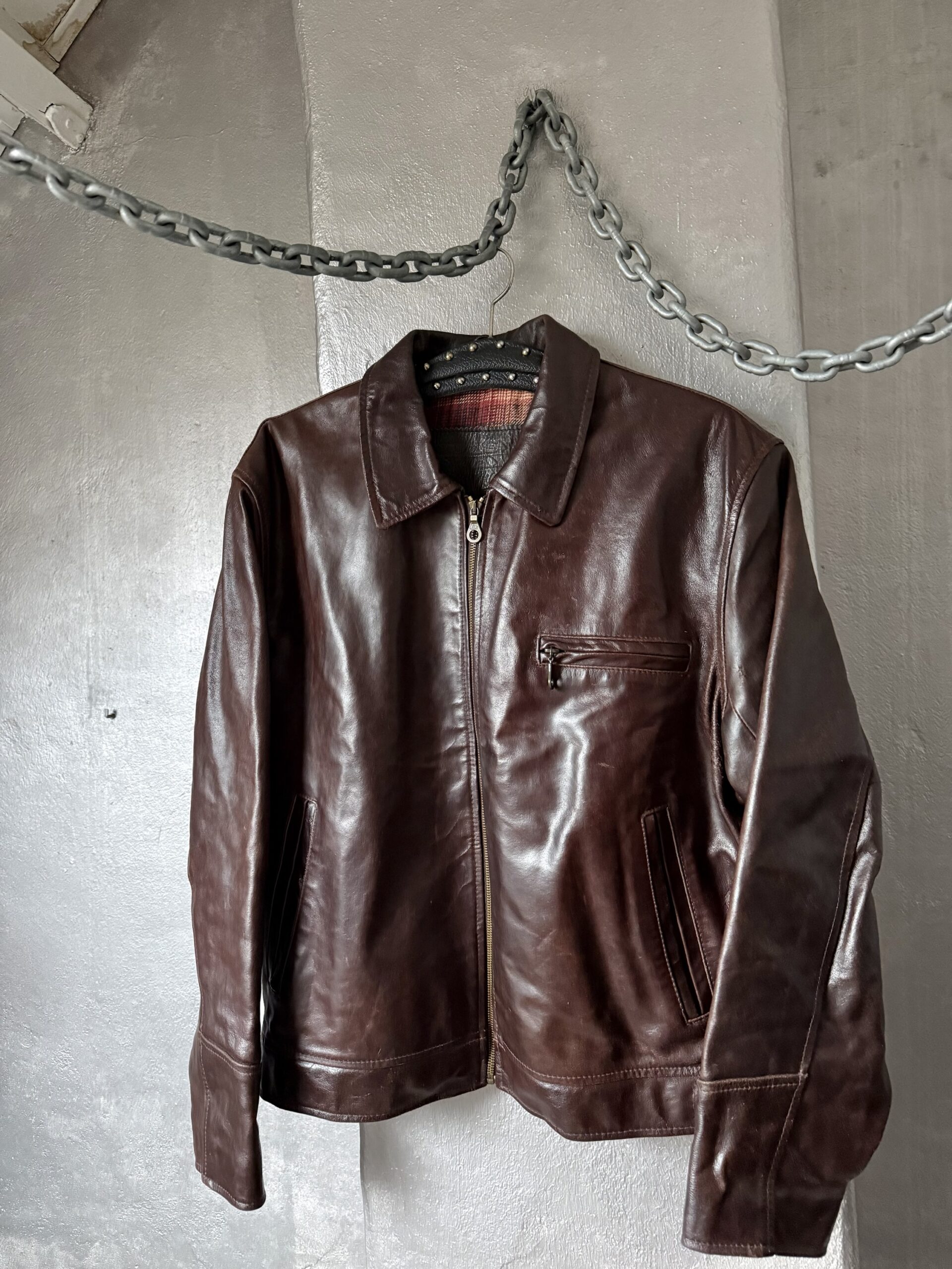 Vintage oversized real leather racing jacket brown - Image 5