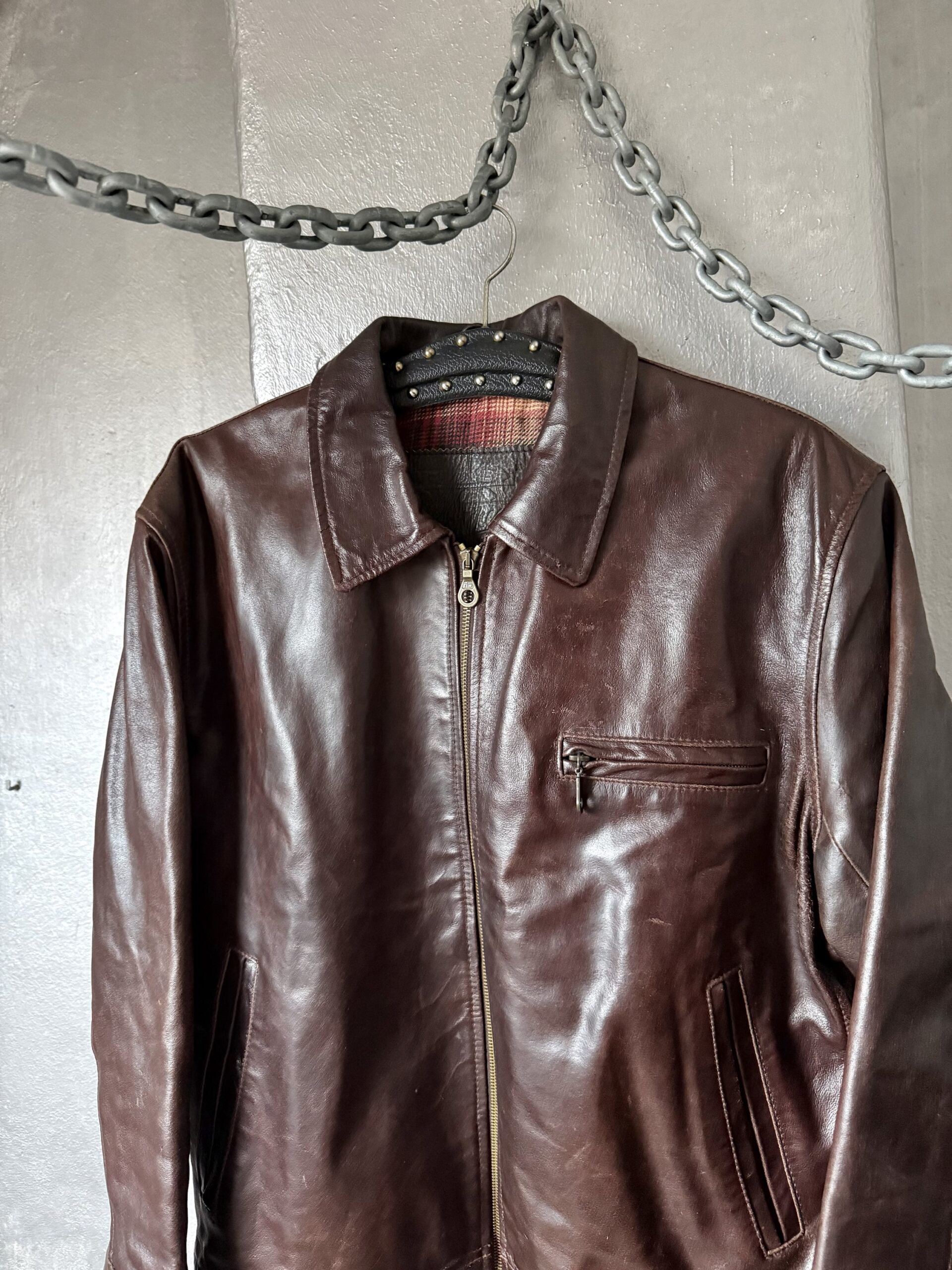 Vintage oversized real leather racing jacket brown - Image 10