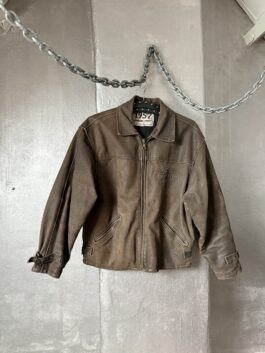 Vintage oversized rough real leather racing jacket washed brown