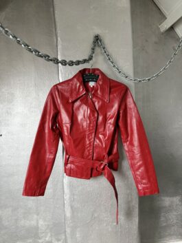 Vintage real leather belted racing jacket red